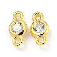 925 Sterling Silver Pave Clear Cubic Zirconia Connector Charms, Flat Round, Real 18K Gold Plated, 7x4x2mm, Hole: 1mm(STER-B005-02G)