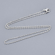Brass Cable Chain Necklace, with 301 Stainless Steel Lobster Clasps, Silver Color Plated, 18 inch(SW028-S-A)