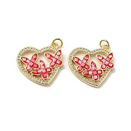 Brass Micro Pave Cubic Zirconia Pendants, with Enamel Shell, Flower with Star, FireBrick, 20x20.5x3.5mm(KK-H457-03G-02)