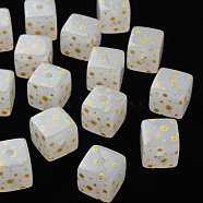 Printed Acrylic Beads, Square with Flower Pattern, Gold, 16x16x16mm, Hole: 3mm(MACR-S374-11C-01)