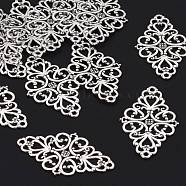 Tibetan Style Alloy Rhombus Filigree Joiners Links, Cadmium Free & Lead Free, Antique Silver, 42x25x1mm, Hole: 2mm(TIBE-5377-AS-LF)