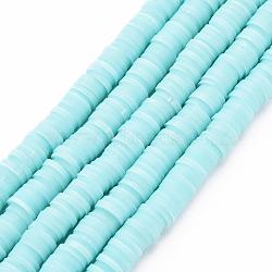 Handmade Polymer Clay Bead Strands, Heishi Beads, Disc/Flat Round, Aqua, 6x0.5~1mm, Hole: 2mm, about 320~447pcs/strand, 15.74 inch~16.92 inch(CLAY-T002-6mm-28)