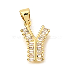 Rack Plating Brass Micro Pave Cubic Zirconia Pendants, Long-Lasting Plated, Lead Free & Cadmium Free,Real 18K Gold Plated, Letter Charms, Letter Y, 15.5x11x2mm Hole: 5x3mm(KK-L226-100G-Y)