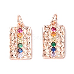 Brass Micro Pave Colorful Cubic Zirconia Pendants,  Cadmium Free & Lead Free, Rectangle, Real Rose Gold Plated, 20x11.5x2mm, Hole: 4.4mm(KK-B048-02RG)