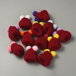 Woolen Crochet Mini Hat with Double Pom Pom Ball, Ornament Accessories, FireBrick, 35x31x28mm(DIY-WH0032-56A)