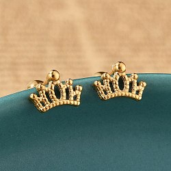 304 Stainless Steel Stud Earrings, Real 18K Gold Plated, Crown, 6x8.5mm(STAS-E502-04G-01)