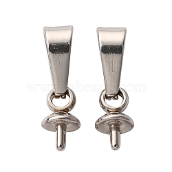 201 Stainless Steel Peg Bails Pendants, For Half Drilled Beads, Stainless Steel Color, 12x4mm, Pin: 1mm, Hole: 5.5x2.5mm(STAS-E031-1)