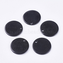 Freshwater Shell Pendants, Spray Painted, Flat Round, Black, 20x2mm, Hole: 1.5mm(X-BSHE-K012-09C-01)