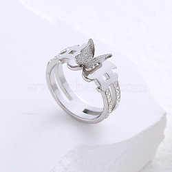 Butterfly Frosted 304 Stainless Steel Finger Rings for Women, Stainless Steel Color, US Size 6(16.5mm)(LR7265-1)
