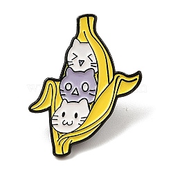 Funny Animal Alloy Yellow Enamel Pin Brooch for Backpack Clothes, Banana with Triple Cats, 32.5x25mm(JEWB-R004-04EB-01)