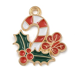 Christmas Theme Alloy Enamel Pendants, Light Gold, Lead Free & Cadmium Free, Candy Cane, 21x18x1.3mm, Hole: 1.6mm(ENAM-Z019-01F)