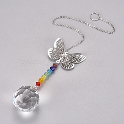 Crystal Ceiling Fan Pull Chains Chakra Hanging Pendants Prism, with Cable Chains, Butterfly, Colorful, 323mm(X-AJEW-WH0021-30A)