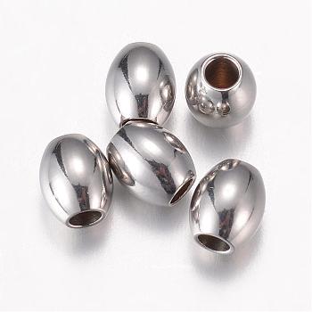 304 Stainless Steel Beads, Barrel, Stainless Steel Color, 6x5mm, Hole: 2mm