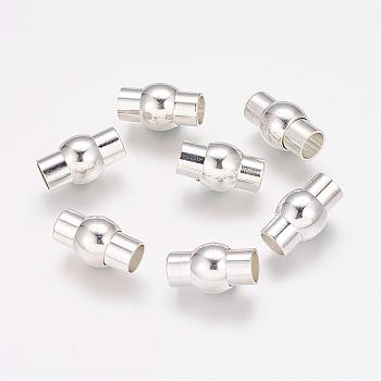 Rack Plating Brass Magnetic Clasps with Glue-in Ends, Oval, 925 Sterling Silver Plated, 17x10mm, Hole: 6mm