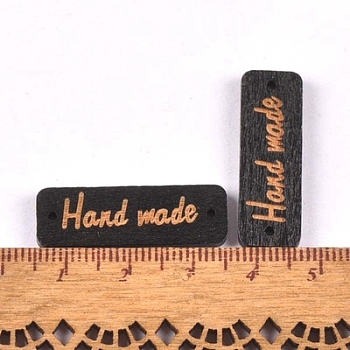 Schima Superba Wood Links, Rectangle with Word Handmade, Black, 9x30mm, Hole: 1.5mm