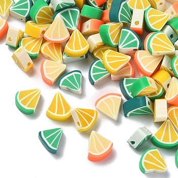 100Pcs 4 Colors Orange Shape Handmade Polymer Clay Beads, Mixed Color, 11~11.5x9~9.5x4~4.5mm, Hole: 1.6mm, 25pcs/color