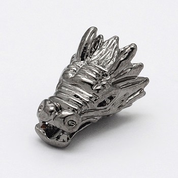 Dragon Head Alloy Beads, Gunmetal, 15x12.5x12mm, Hole: 2mm