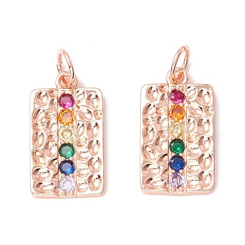 Brass Micro Pave Colorful Cubic Zirconia Pendants,  Cadmium Free & Lead Free, Rectangle, Real Rose Gold Plated, 20x11.5x2mm, Hole: 4.4mm
