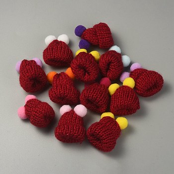 Woolen Crochet Mini Hat with Double Pom Pom Ball, Ornament Accessories, FireBrick, 35x31x28mm