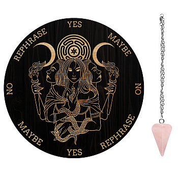 AHADERMAKER DIY Dowsing Divination Makign Kit, Including PVC Plastic Pendulum Board, 304 Stainless Steel Cable Chain Necklaces, Cone/Spike/Pendulum Natural Rose Quartz Stone Pendants, Women Pattern, 200x4mm