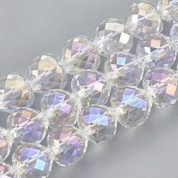 Electroplate Glass Beads Strands, Faceted, Heart, Clear AB, 9x10mm, Hole: 1.5mm, about 60pcs/strand, 22 inch