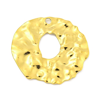 Ion Plating(IP) 304 Stainless Steel Pendants, Textured, Flat Round Charms, Real 18K Gold Plated, 32x33x2mm, Hole: 2mm