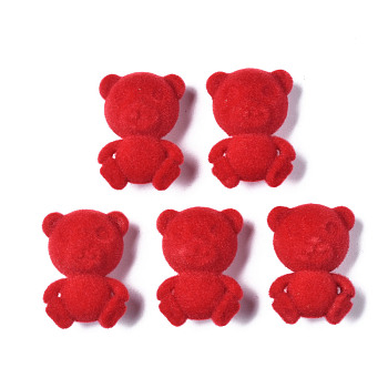 1-Hole Flocky Acrylic Shank Buttons, Bear, Crimson, 29x21x13mm, Hole: 3mm