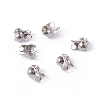 304 Stainless Steel Bead Tips, Calotte Ends, Clamshell Knot Cover, Smooth Surface, Stainless Steel Color, 4x2mm, Hole: 1mm