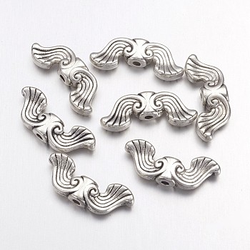Alloy Beads, Wing, Cadmium Free & Lead Free, Antique Silver, 19x7.5x3.5mm, Hole: 1.5mm