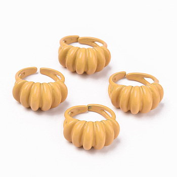 Spray Painted Alloy Cuff Rings, Open Rings, Cadmium Free & Lead Free, Orange, US Size 5 1/4(15.9mm)