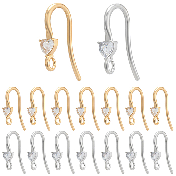 20Pcs 2 Styles 304 Stainless Steel Rhinestone Earring Hooks, DIY Earring Accessories, Mixed Color, 17x13x3.5mm, Hole: 1.6mm, 10pcs/style