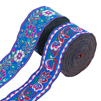 AHANDMAKER 2 Rolls 2 Colors Ethnic Style Embroidery Polyester Ribbons, Jacquard Ribbon, Garment Accessories, Floral Pattern, Mixed Color, 1-1/4 inch(33mm), 275.6 inch/roll, 1roll/color