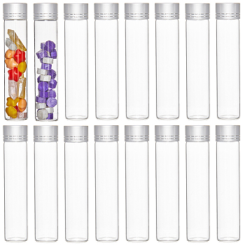 20Pcs Clear Glass Bottles Bead Containers, Screw Top Bead Storage Tubes with Aluminum Cap, Column, Silver, 2.2x10cm, Capacity: 25ml(0.85fl. oz)