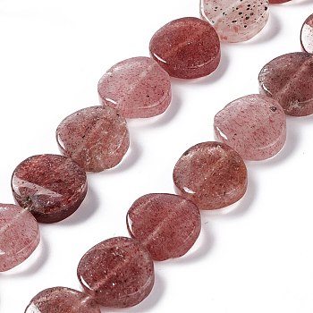 Natural Strawberry Quartz Beads Strands, Twist Flat Round, 16x6~7mm, Hole: 1mm, about 25pcs/strand, 15.75''(40cm)
