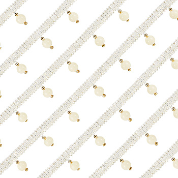 Polyester Lace Trim, with Acrylic Beads Tassel Trimming, Piping Strips for Home Textile Decoration, Beige, 5/8~2 inch(15~50mm), about 12.58 Yards(11.5m)/Card