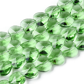 Transparent Glass Beads, Faceted, Heart, Lime Green, 14x14x8.5mm, Hole: 1mm