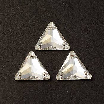 Triangle Shape Sew on Rhinestone, K5 Glass Rhinestone, Multi-Strand Link, Plated Flat Back, Sewing Craft Decoration, Crystal, 16x18x5mm, Hole: 1mm