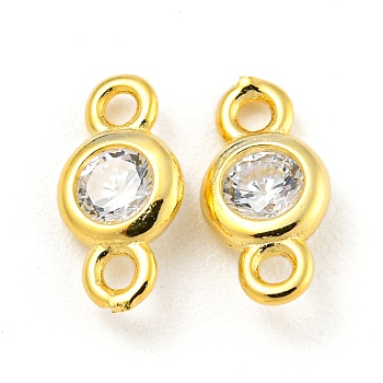 925 Sterling Silver Pave Clear Cubic Zirconia Connector Charms, Flat Round, Real 18K Gold Plated, 7x4x2mm, Hole: 1mm