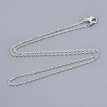 Brass Cable Chain Necklace, with 301 Stainless Steel Lobster Clasps, Silver Color Plated, 18 inch