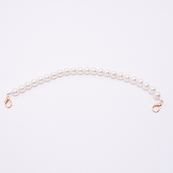 White Acrylic Round Beads Bag Handles, with Zinc Alloy Lobster Clasps and Steel Wire, for Bag Replacement Accessories, Light Gold, 31cm