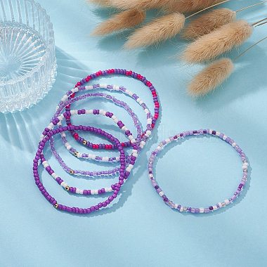 6Pcs Glass Seed & Brass Beaded Stretch Bracelets Set(BJEW-JB09538-01)-4