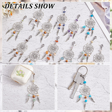 24Pcs 12 Colors Woven Net/Web with Wing Tibetan Style Alloy Pendant Decorations(HJEW-AB00238)-4