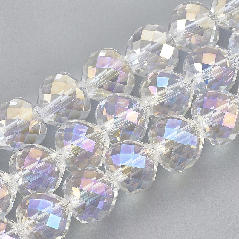 10 Strands Clear AB Color Plated Faceted Electroplate Glass Beads Strands 12x8mm 