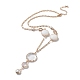 Glass Flat Round Lariat Necklace with Brass Chains(NJEW-A015-16KCG)-1