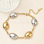 Two Tone Oval 304 Stainless Steel Link Bracelets for Women, Ion Plating(IP), Long-Lasting Plated, Real Gold Plated & Stainless Steel Color, 7.99 inch(20.3cm)(BJEW-A169-12GP)