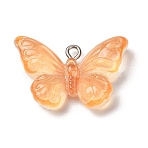 Transparent Resin Pendants, Butterfly Charm, with Platinum Iron Eye Pin & Glitter Powder, Orange, 17.5x28x7.5mm, Hole: 2mm(RE-CBA5B90-03A)
