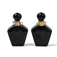 Natural Obsidian Openable Perfume Bottle Pendants, Faceted, with Golden Tone 304 Stainless Steel Findings, 37.5x22.5x11mm, Hole: 1.8mm(G-I381-02G-05)