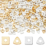 320Pcs 4 Style Brass Beads, Long-Lasting Plated, Triangle/Square, Golden & Silver, 3x3x1mm, Hole: 1mm, 80pcs/style(KK-FH0006-89)