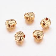 Real 24K Gold Plated Brass Beads, Long-Lasting Plated, Buddha Head, 8x7x5.5mm, Hole: 1.5mm(KK-P097-03)