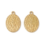 Stainless Steel Pendants, Textured, Oval with Ears of Wheat Charms, Golden, 23x16x1.5mm, Hole: 1.5mm(STAS-L277-01G)